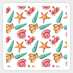 Cute Beach Nature with Coral Starfish and Crab Ocean Summer Gift Sticker